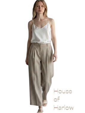 House of Harlow 1960 Beige Wide-Leg Pleated Trousers NWOT Size 10